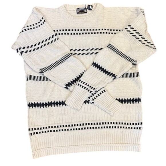 Vintage Gulf Traders Sweater Men’s Large – White & Black Striped Knit - Picture 1 of 4